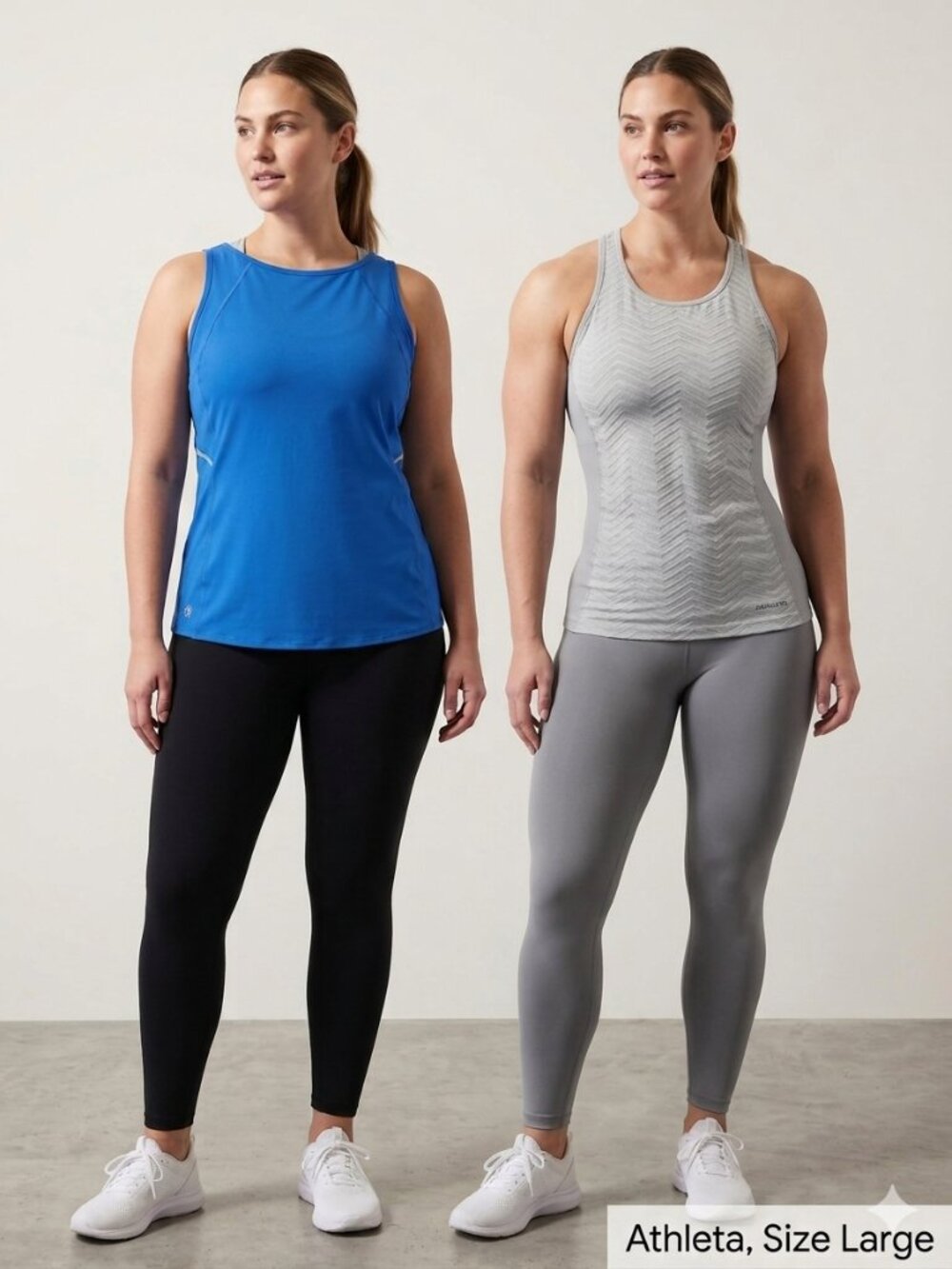 Athleta tank top bundle (2) size L | blue scoop neck + gray racerback chevron